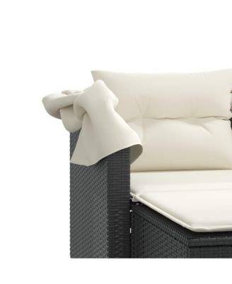 Garden Sofa Black PE Rattan 2-Seater Adjustable Armrests