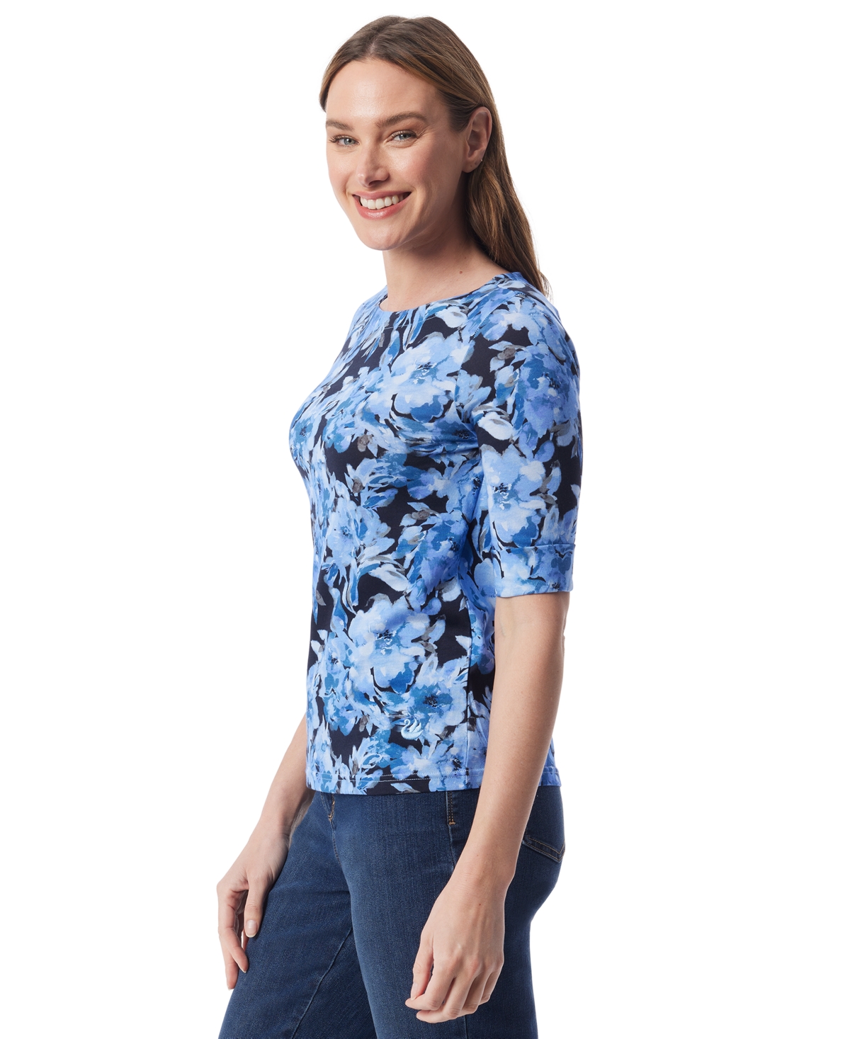 Gloria Vanderbilt Women's Alanis Printed Cuffed-sleeve T-shirt In Multi