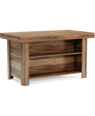 55 Inches Kitchen Island with Storage, 3-Tier Farmhouse Wooden Stationary Island Table