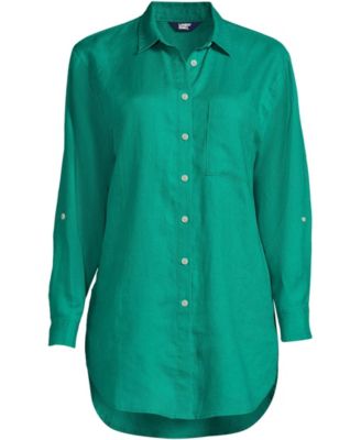 Women's Plus Size Linen Roll Sleeve Oversized Relaxed Tunic Top