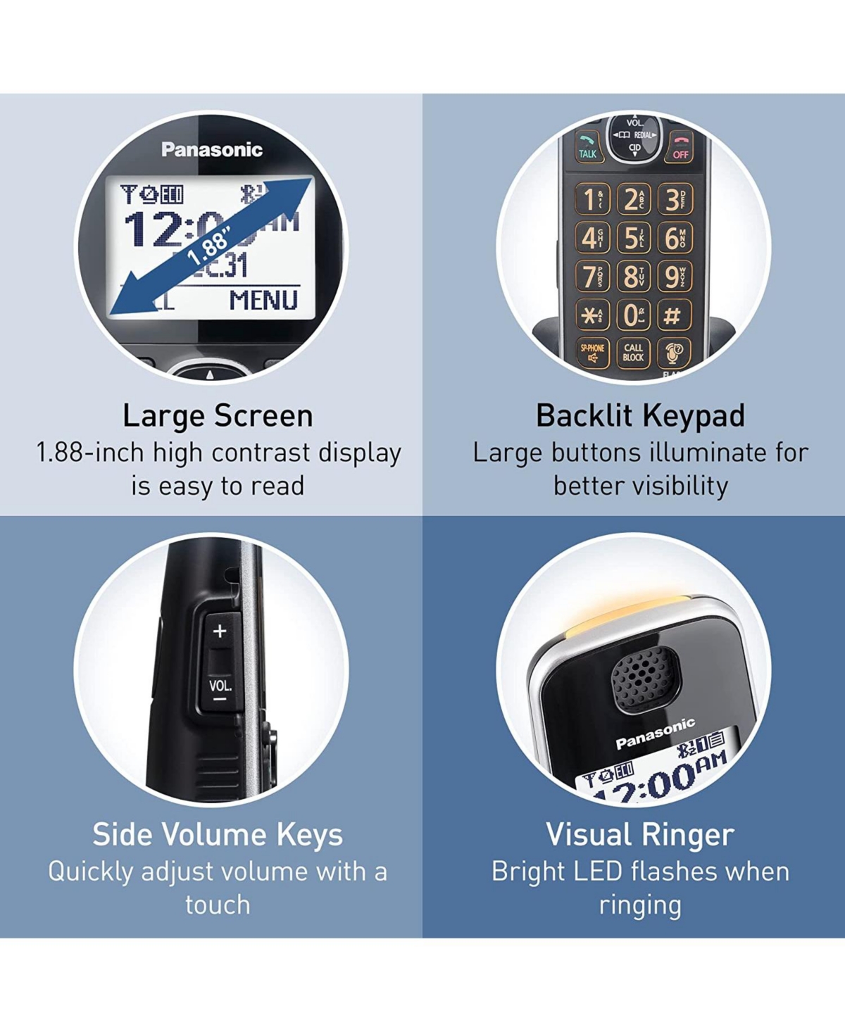 Panasonic Dect 6.0 Expandable Cordless Phone System with Answering Machine and Call Blocking - 3 Handsets - Metallic Black