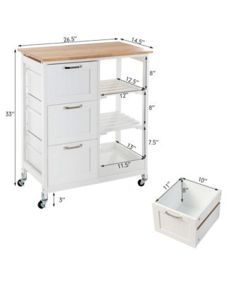 Rolling Kitchen Island Utility Storage Cart w/ 3 Storage Drawers & Shelves