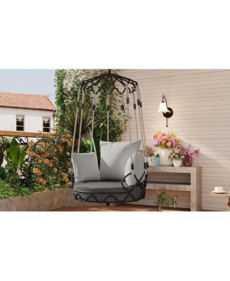 Gray Outdoor Hanging Swing Chair with 8 Inch Waterproof Cushion