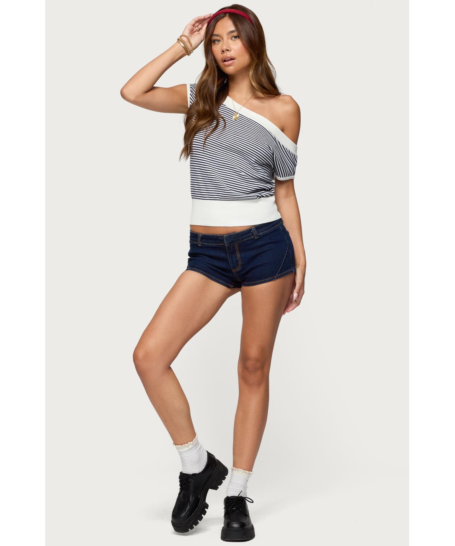 Women's Lottey Striped Off Shoulder Knit Top