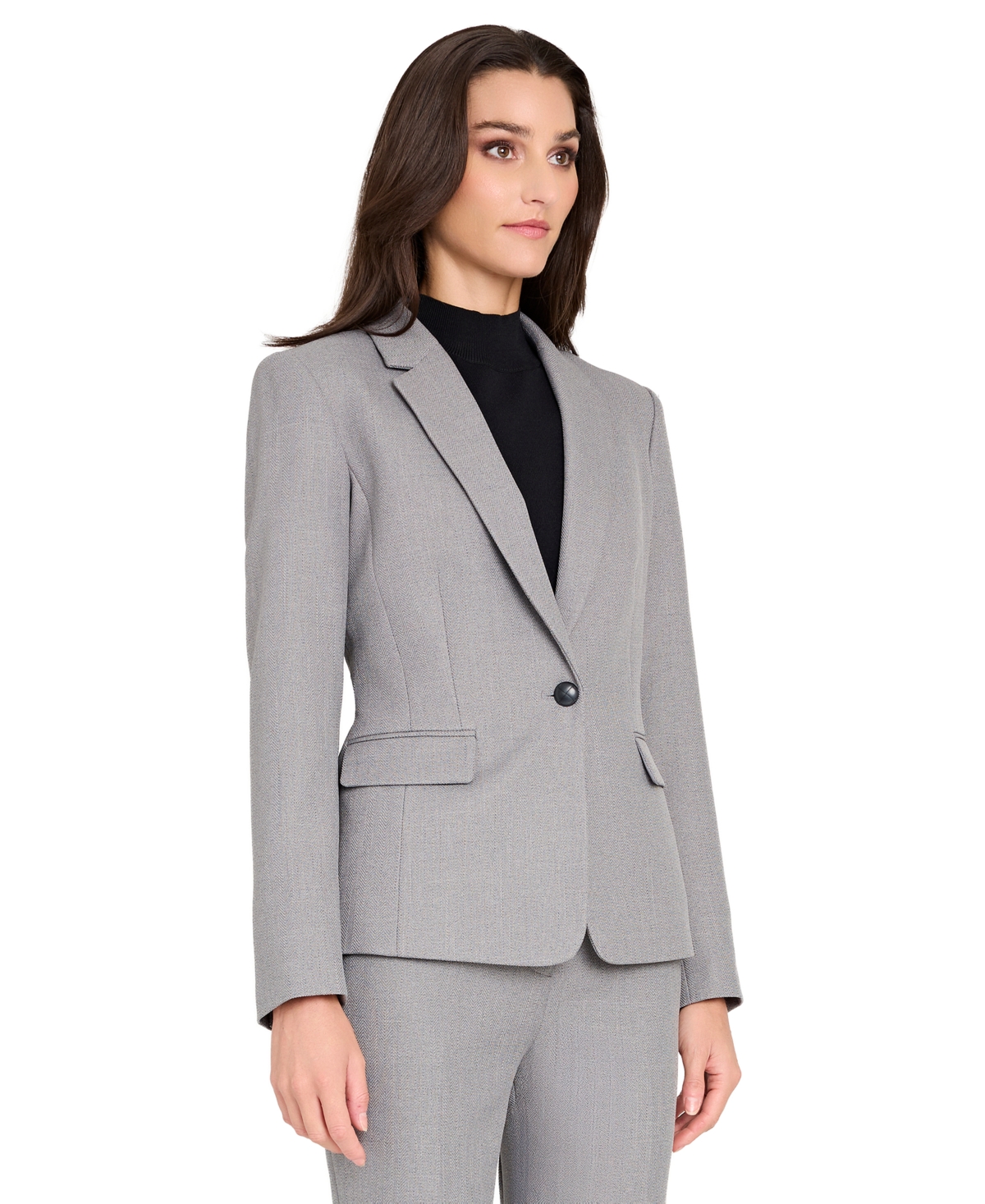 Tahari Asl Women's Herringbone Peak Lapel Blazer, Regular And Petite In Gray
