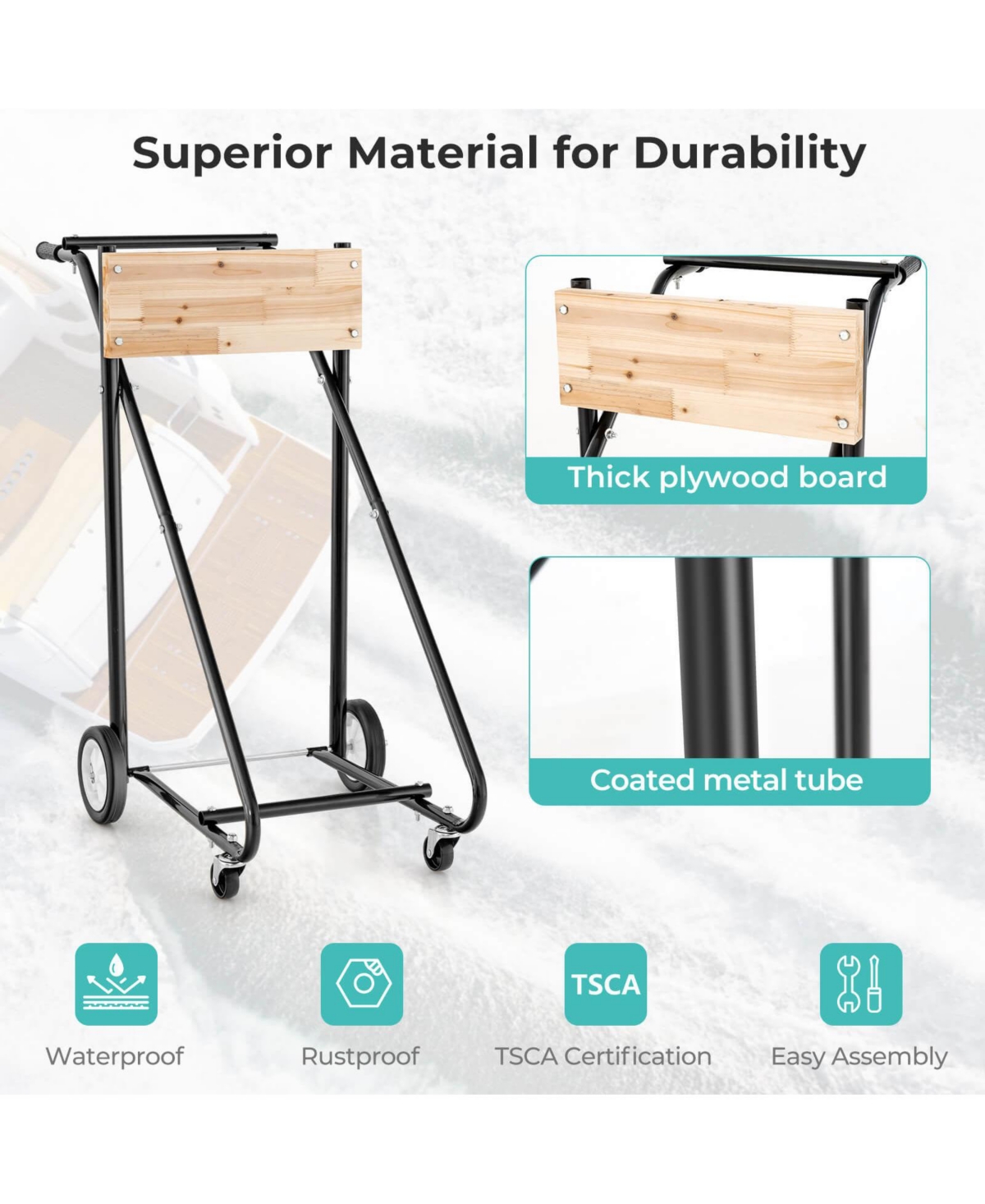 Costway Outboard Boat Motor Stand Heavy Duty Engine Carrier Cart Dolly with 4 Smooth Wheels