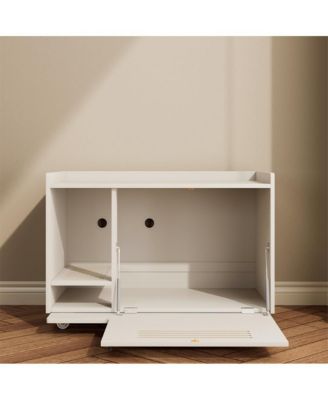 White Hidden Litter Box Cabinet with Storage Bench