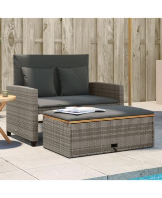 Garden Sofa Gray PE wicker, acacia wood, powder-coated steel Medium