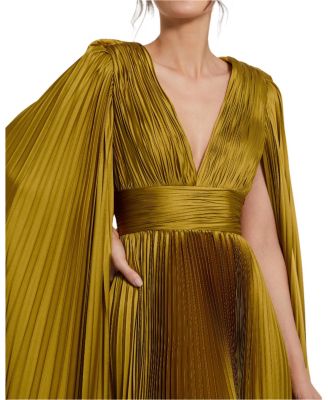 Women's Pleated Charmeuse V Neck Gown With Cape