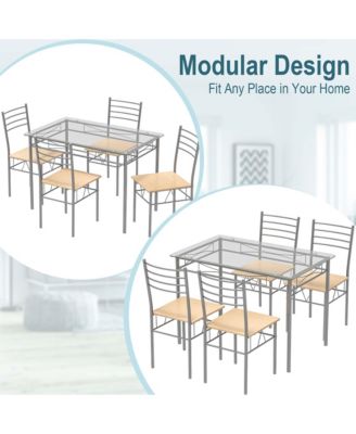 5 Piece Dining Set Table and 4 Chairs Glass Top Kitchen Breakfast Furniture