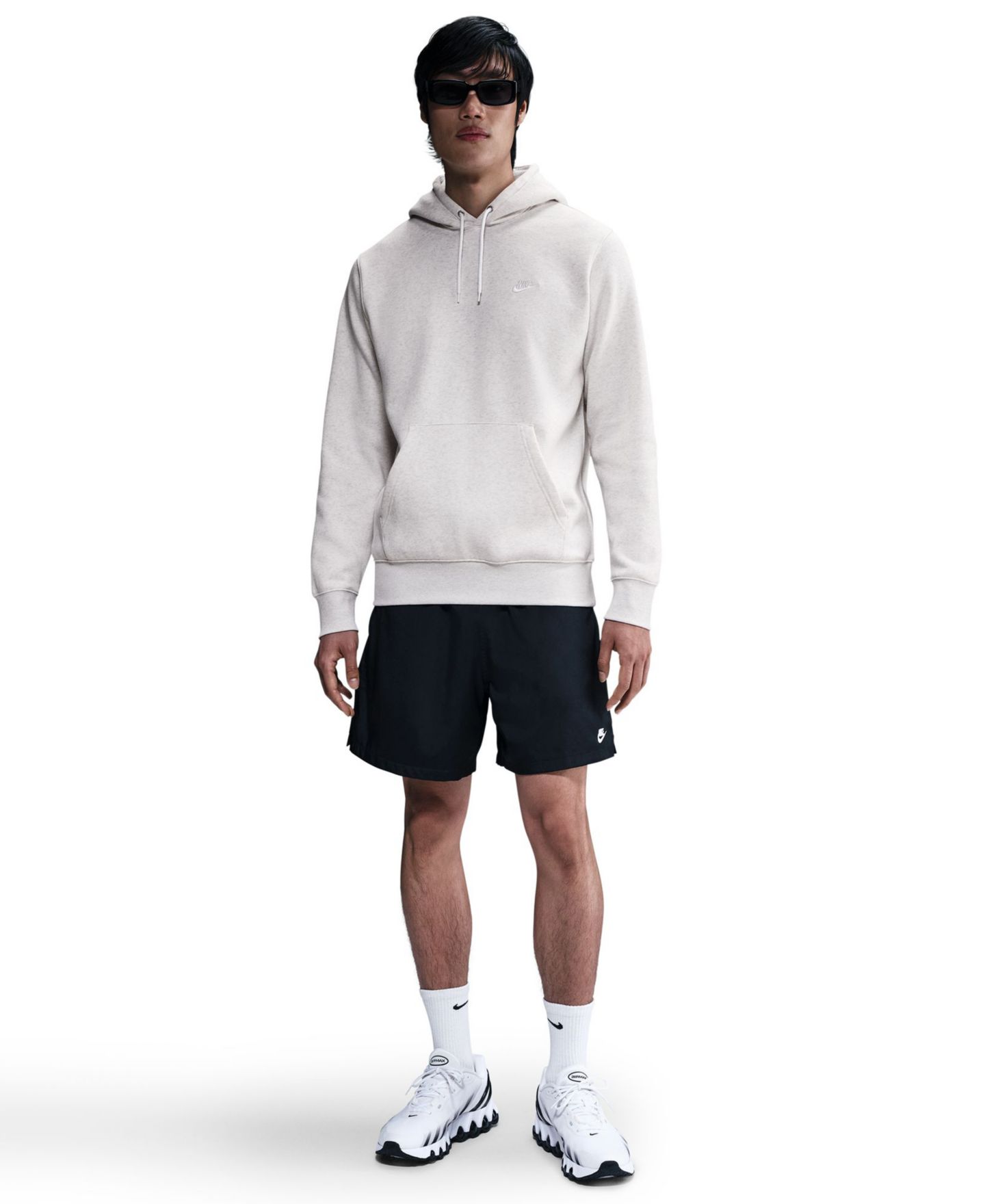Мужское худи Nike Club Pullover Fleece Logo, цвет: Берёзовый меланжевый / Белый — фото 2