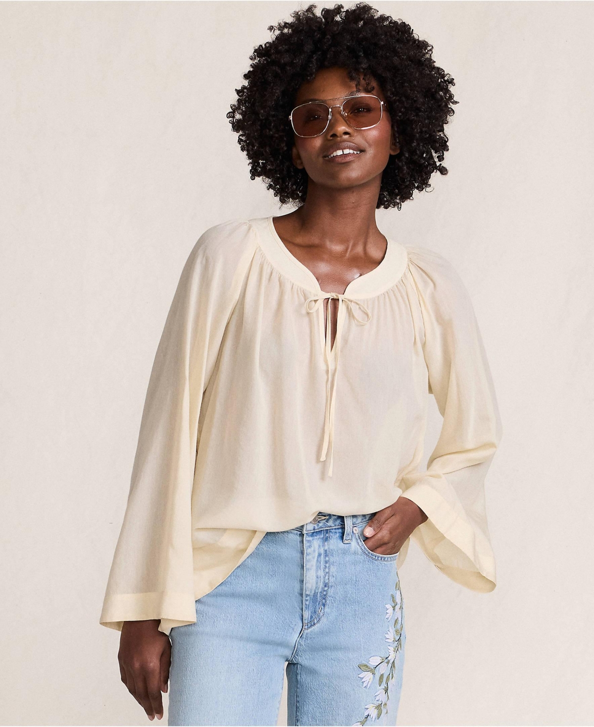 Lands' End Women's Voile Tie Neck Poet Blouse