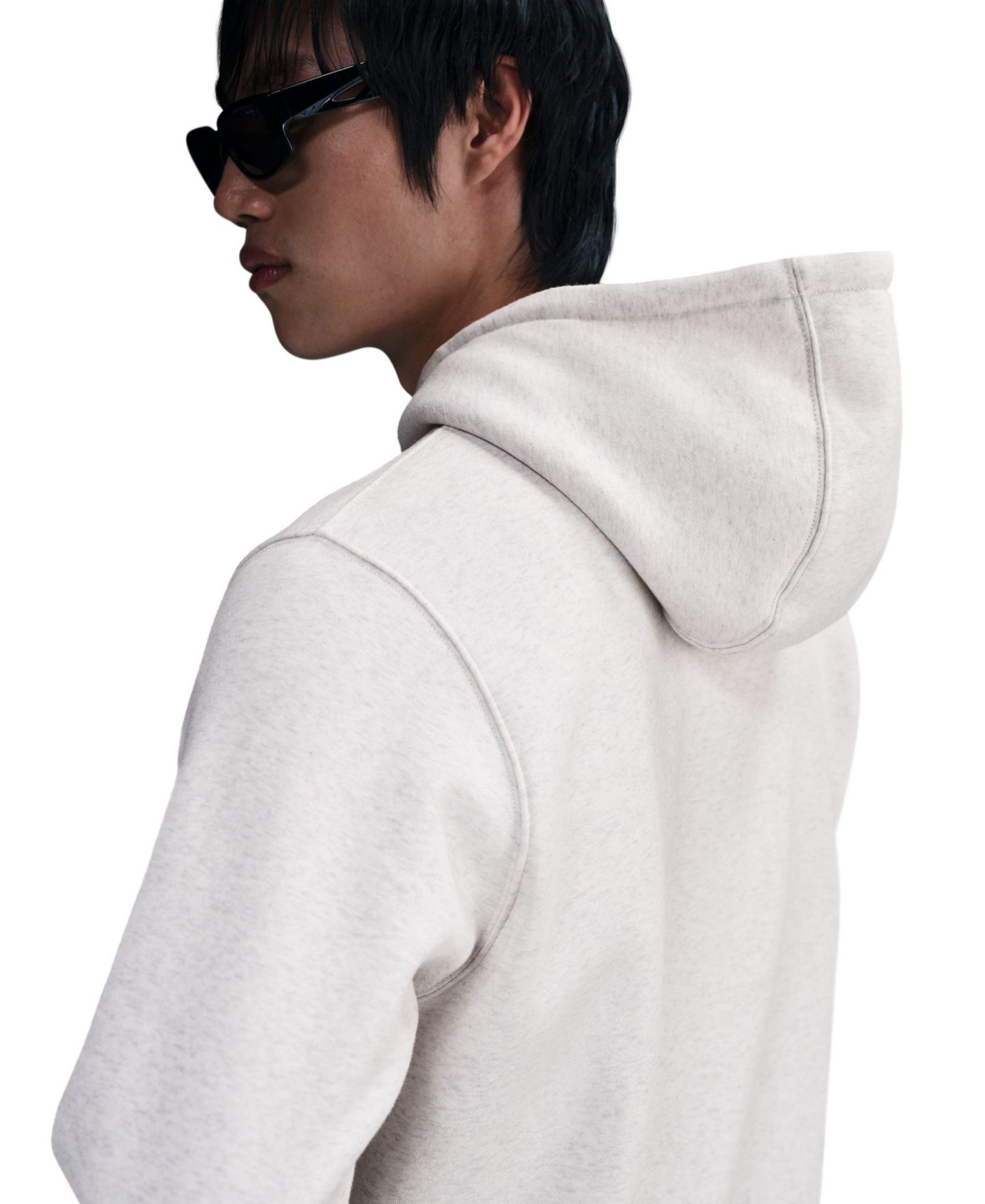 Мужское худи Nike Club Pullover Fleece Logo, цвет: Берёзовый меланжевый / Белый — фото 4