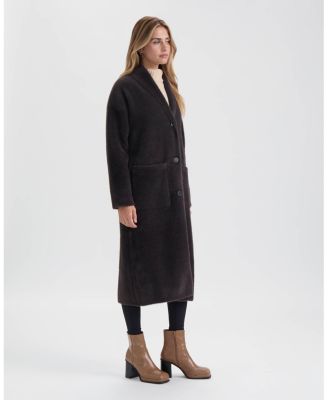 Women's Longline Oversize Eyelash Coatigan with Shawl Collar