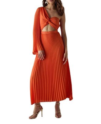 Chiffon One Shoulder Cut Out Midi Dress