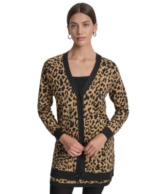 Women's Cheetah Print Long Sleeve Cardigan Sweater