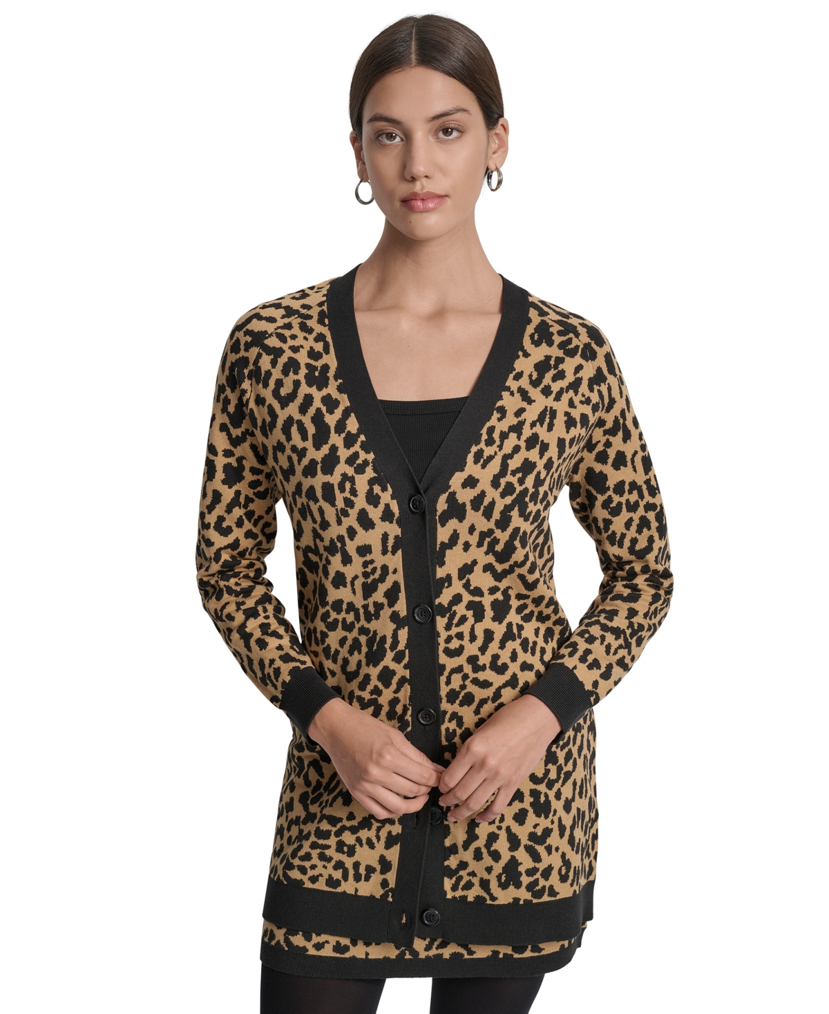 Dkny Jeans Women's Cheetah Print Long Sleeve Cardigan Sweater In Neutral