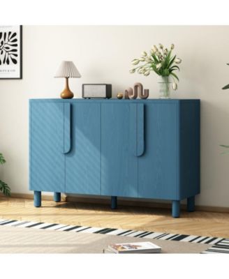 4 Door Storage Cabinet with Unique Arc Handles and Adjustable Shelves