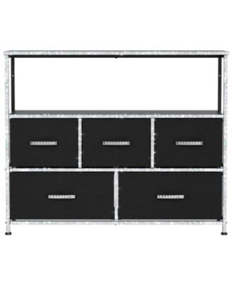 Dresser TV Stand, Entertainment Center with 5 Fabric Drawers, Media Console Table for TV with Open Storage Shelf Dresser for Bedroom/Living Room/Hallway