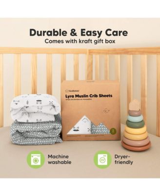 Lyra Muslin Crib Sheets for Boys, Girls, 2pk 52x28 Cotton Baby Crib Mattress Sheets Fitted, Soft, Breathable