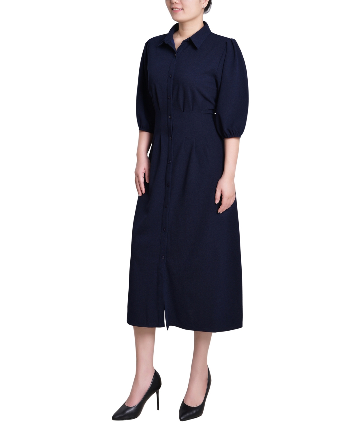 Ny Collection Women's Elbow Sleeve Midi Dress In Blue