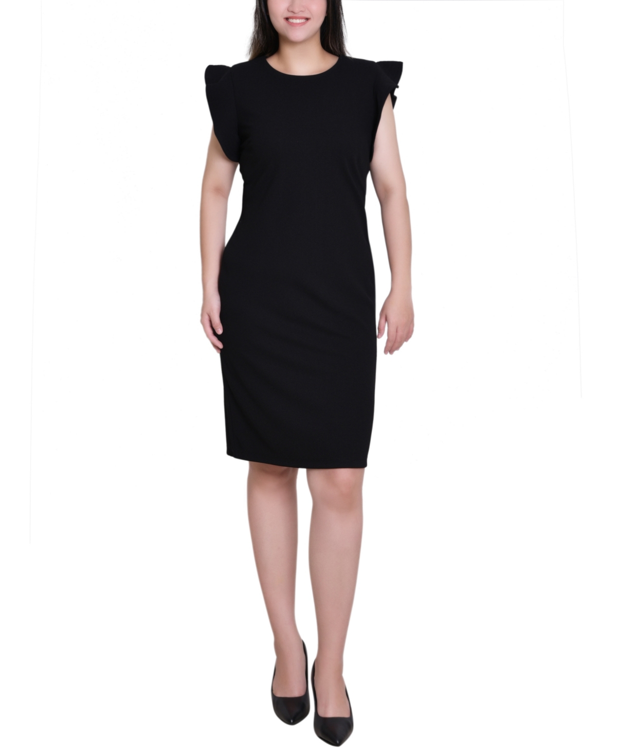 Ny Collection Women's Ruffle Sleeve Scuba Dress In Black
