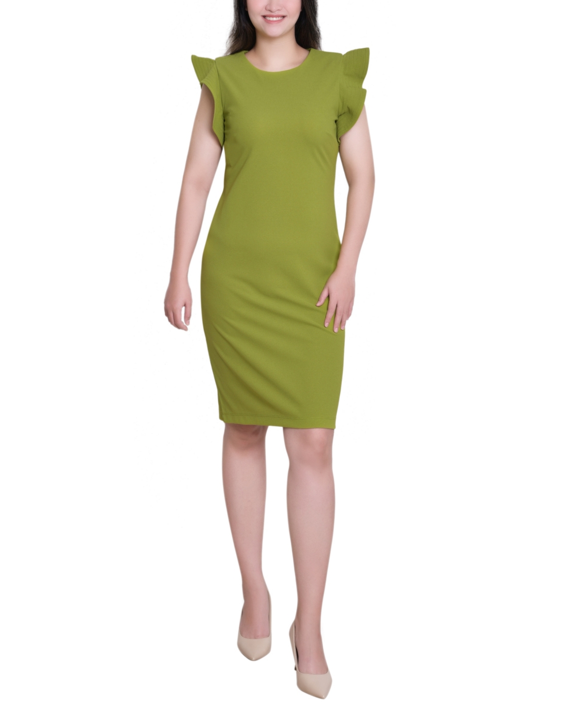 Ny Collection Women's Ruffle Sleeve Scuba Dress In Green