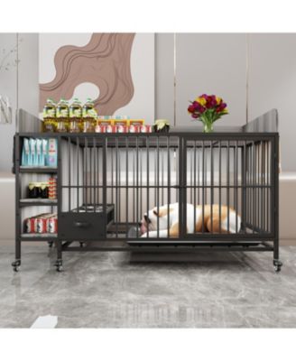 57 in. W x 33 in. H x 24 in. D Large Pet Cage with Storage Rack Drawers with Stainless Steel Food in Black