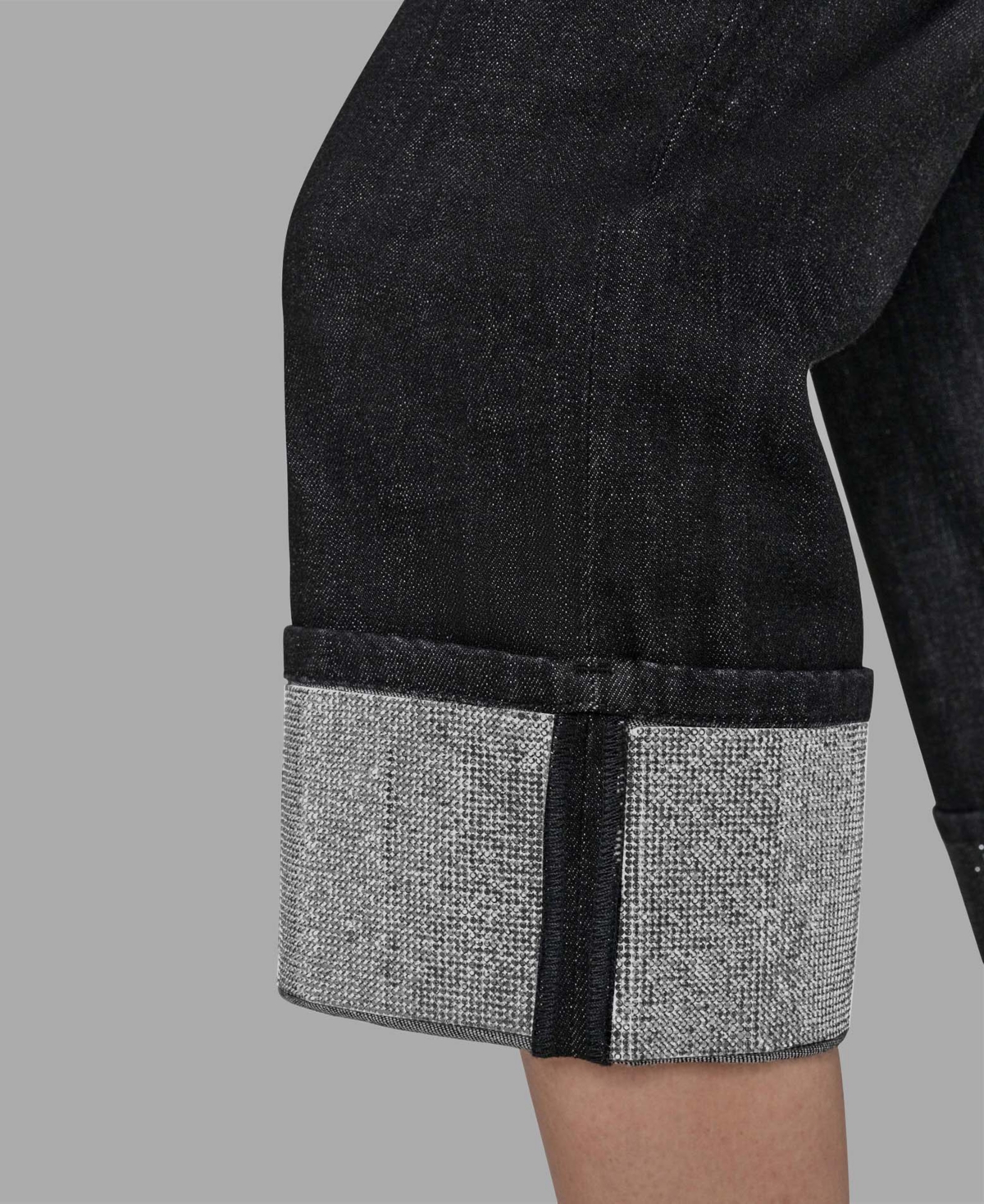 Karl Lagerfeld Petite High-rise Cuffed-embellished Jeans In Black