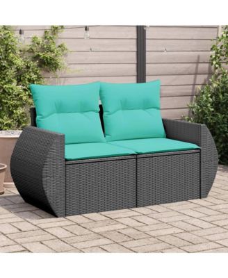 Garden Sofa Black and Blue PE Rattan, Powder-Coated Steel, Polyester