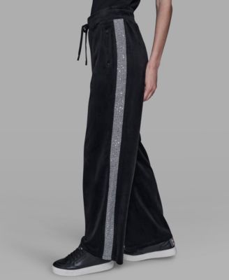 Petite Velour Rhinestone Trim Track Pant