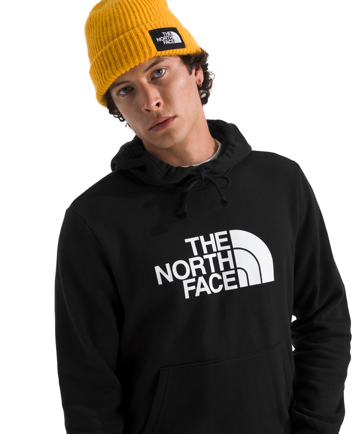 The North Face Logo Hoodie Kangaroo Pocket Ribbed Cuffs In Black