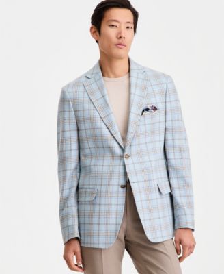 Men's Slim-Fit Linen-Blend Patterned Blazer