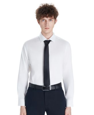 fitted sateen dress shirts Murano Slim-Fit Point Collar Sateen Dress Shirt, Mens, 15.5 x 34, Beige