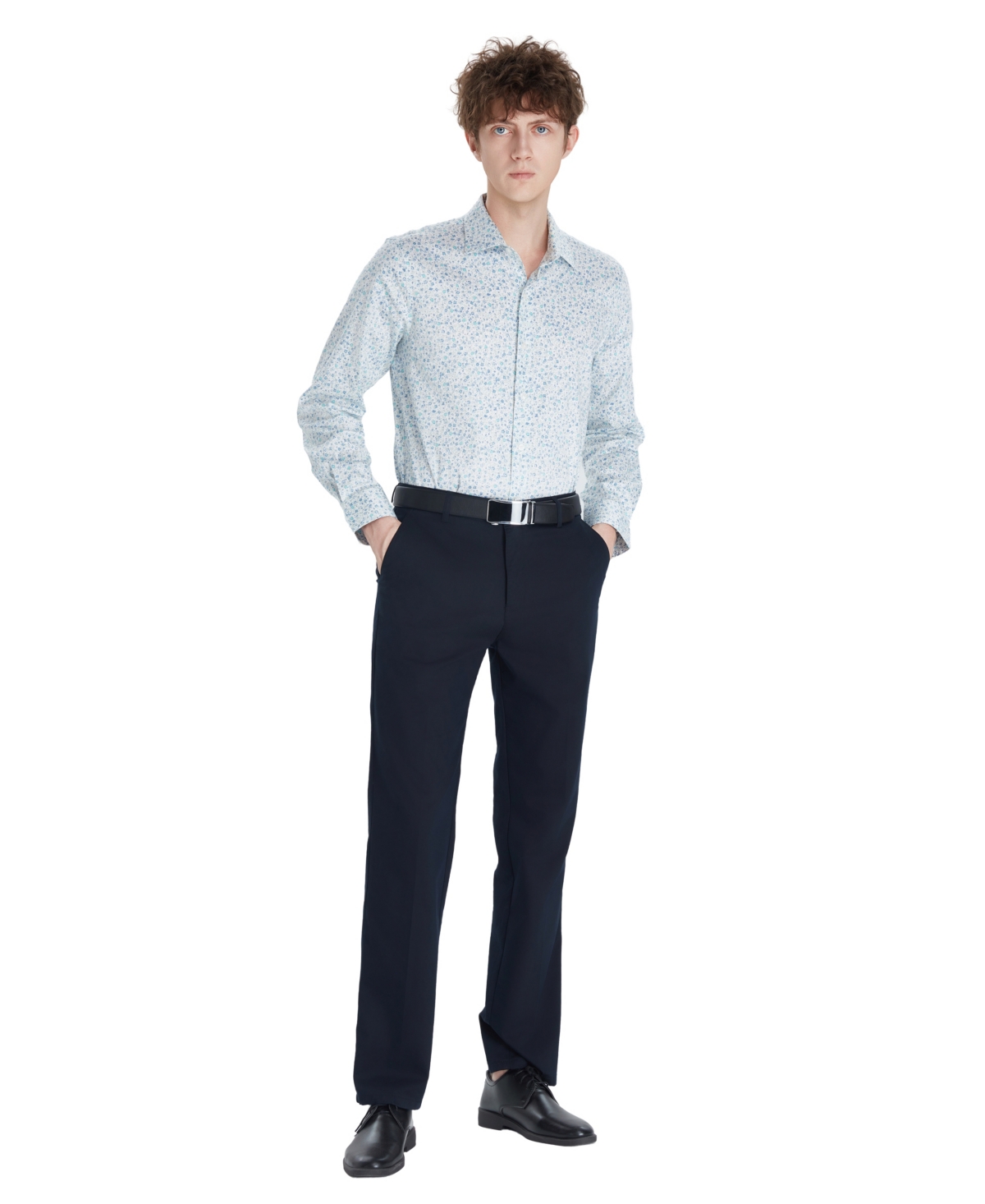 Bar Iii Men's Front Floral Print Dress Shirt, Macy's Exclusive In Blue