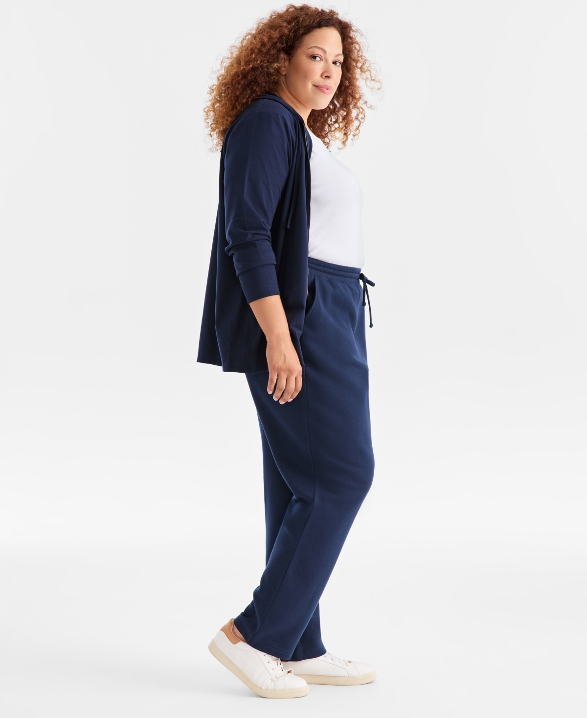 Style & Co Women's Plus Size Mid Rise Drawstring-waist Fleece Pant, Exclusively At Macy's In Blue