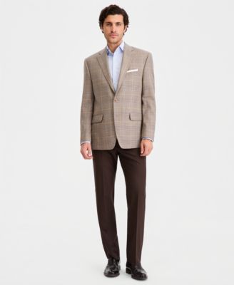 Men's Classic-Fit Wool-Blend Tan Plaid Blazer