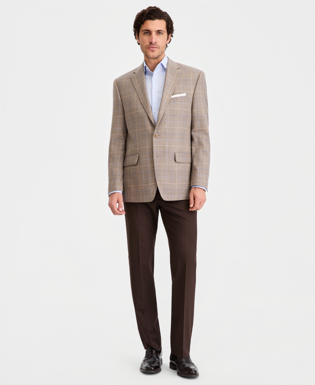 Michael Kors Men's Classic-Fit Wool-Blend Tan Plaid Blazer