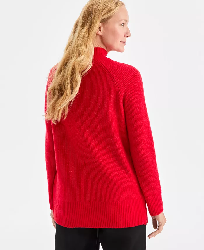 Women's Mock-Neck Ribbed Tunic Sweater - thumbnail 6