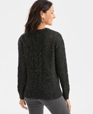 Women's Sequin V-Neck Cable-Knit Pullover Sweater, Macy's Exclusive