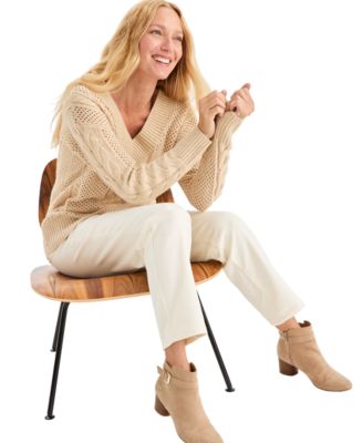 Style & Co Women's Sequin V-Neck Cable-Knit Pullover Sweater, Macy's Exclusive