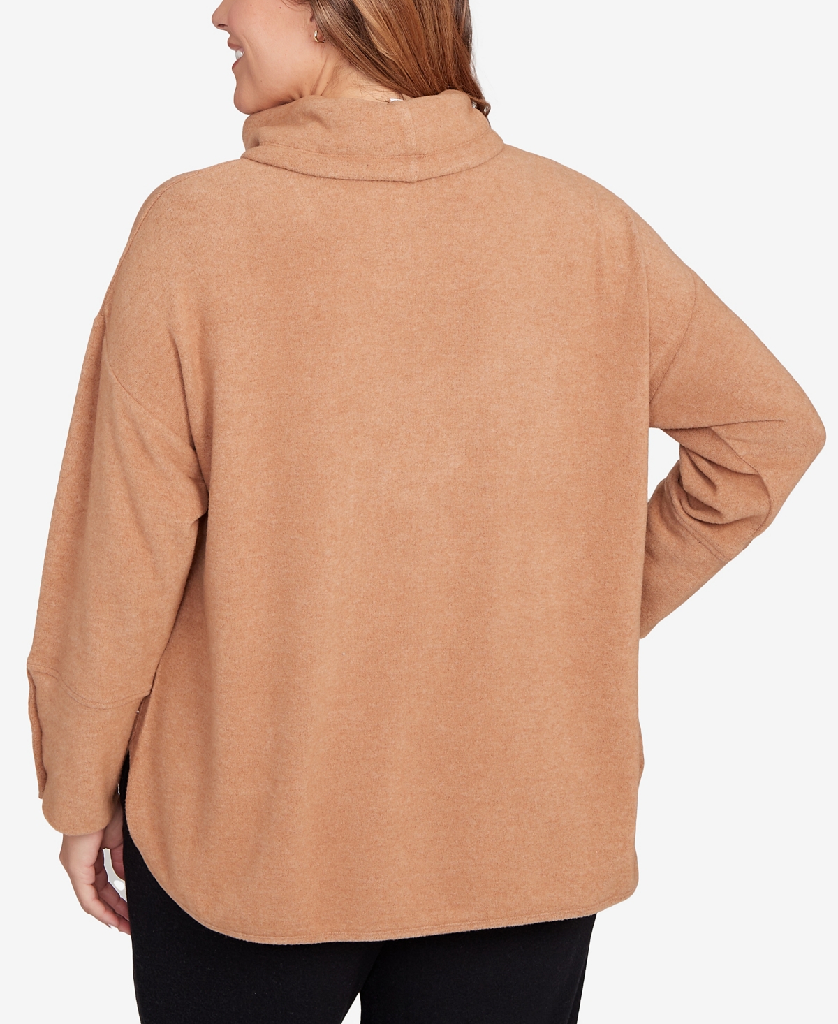 Ruby Rd. Plus Size Cozy Cowl Neck Drawstring Sweater In Brown