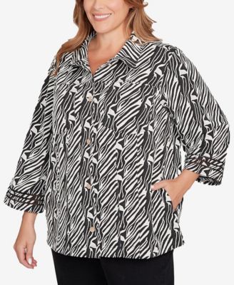 Plus Size Zebra Collared Knit Swing Jacket