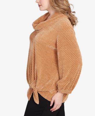 Plus Size Honeycomb Chenille Cowl Neck Top