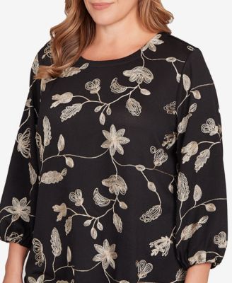 Plus Size Metallic Embroidered Floral Top