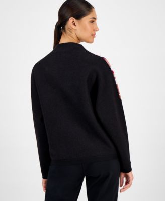 Women's Floral Funnel-Neck Long-Sleeve Sweater 