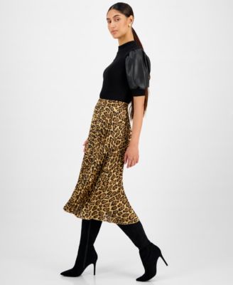 Women's Pleated Printed Midi Skirt