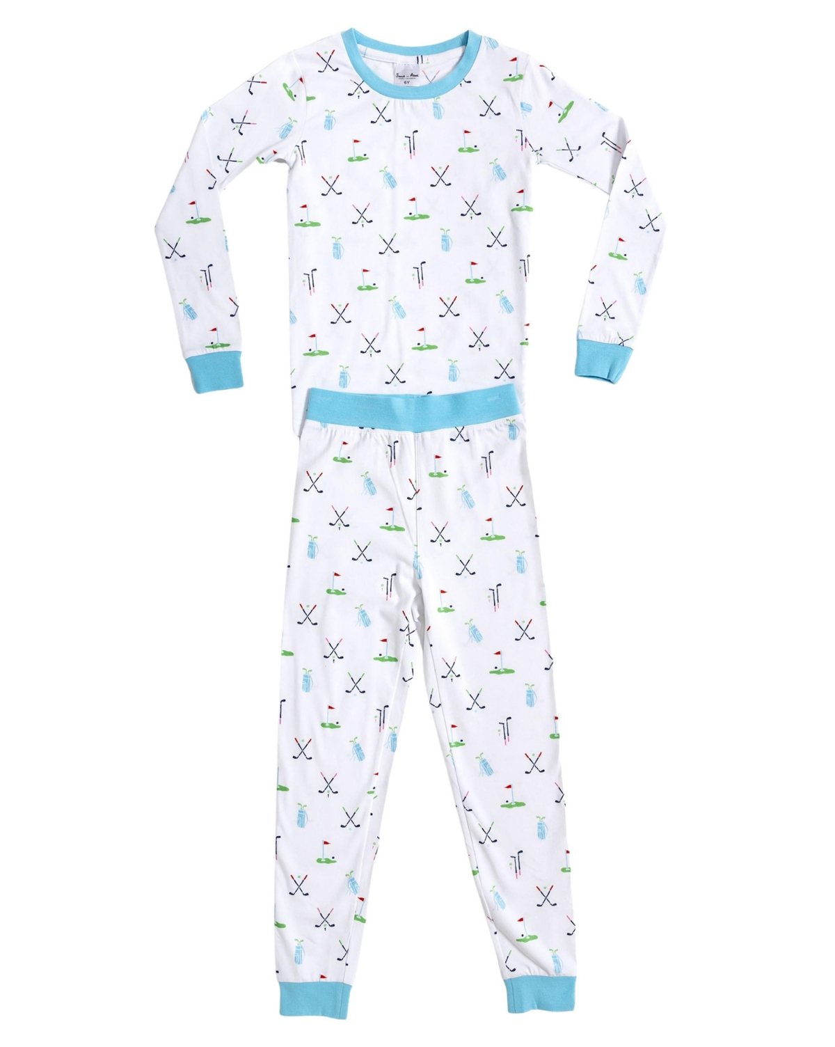 Sant and Abel Kids 2T- 12 Cotton Jersey Two Piece Long Sleeve Pajama Set - Golf