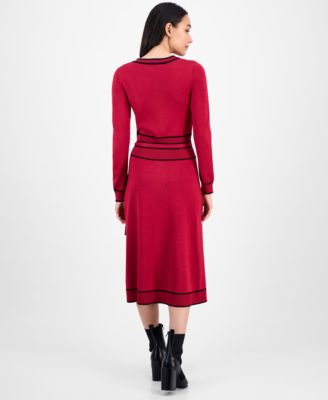Women's Wide-Rib Belted Sweater Dress