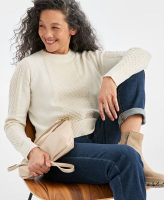 Women's Crewneck Shine Cable-Knit Sweater, Macy's Exclusive